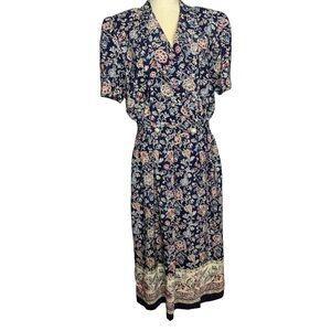Vintage floral granny 80s church modest dress, 14‎